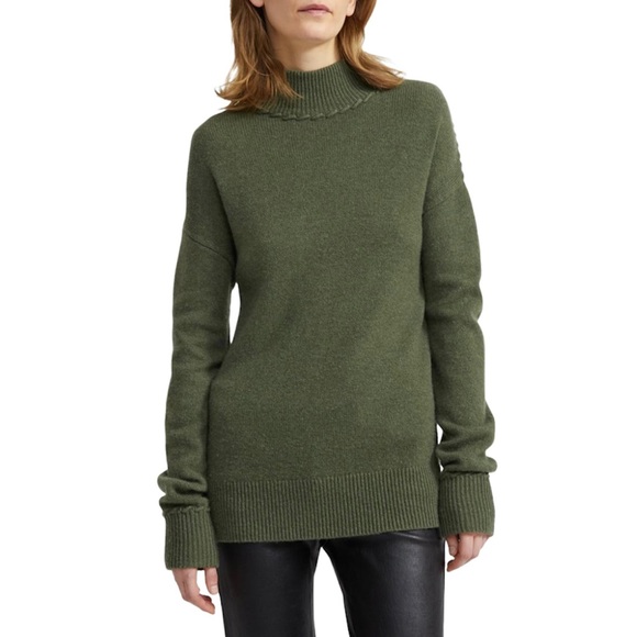 Theory Whipstitch Cashmere Mock Neck Sweater Cargo - Picture 1 of 12